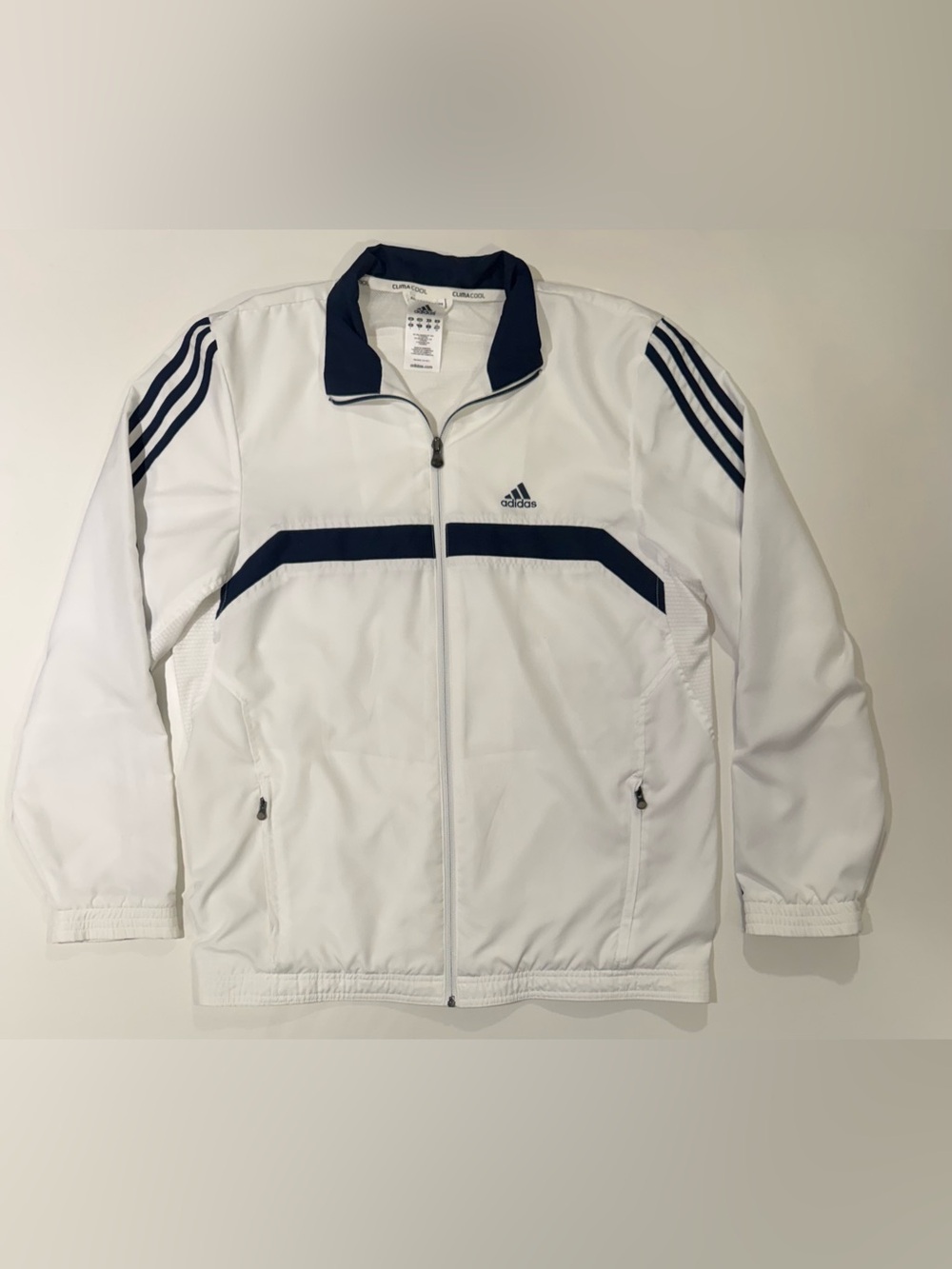 2010 Adidas Climacool White/Navy Windbreaker Workout Jacket full zip  Adult S